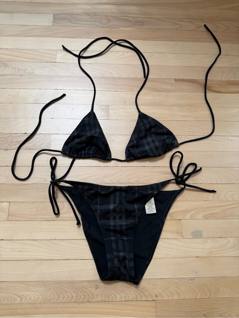 100% authentic Burberry Black Plaid Triangle Tie Bikini